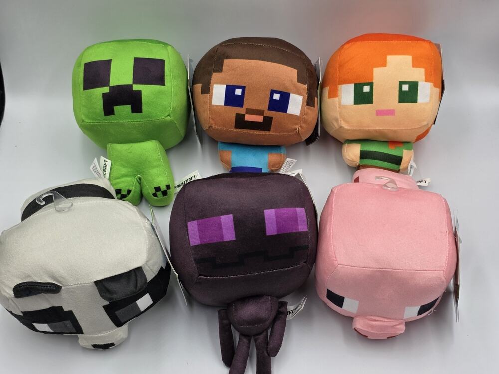 Minecraft Mojang Set of 6 Stuffed 5" Chibi Plush Alex Steve Wolf Enderman Dolls